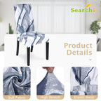 Searchi Printed Dining Room Chair Covers Set Of 4, Stretch Kitchen Chair Covers Washable Parsons Chair Slipcover Removable Dining Chair Protectors For Hotel,Ceremony(Blue/White)