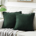 Fancy Homi Set Of 2 Dark Green Boho Decorative Throw Pillow Covers 18X18 Inch With Pom-Poms For Living Room Couch Bed Sofa Bedro