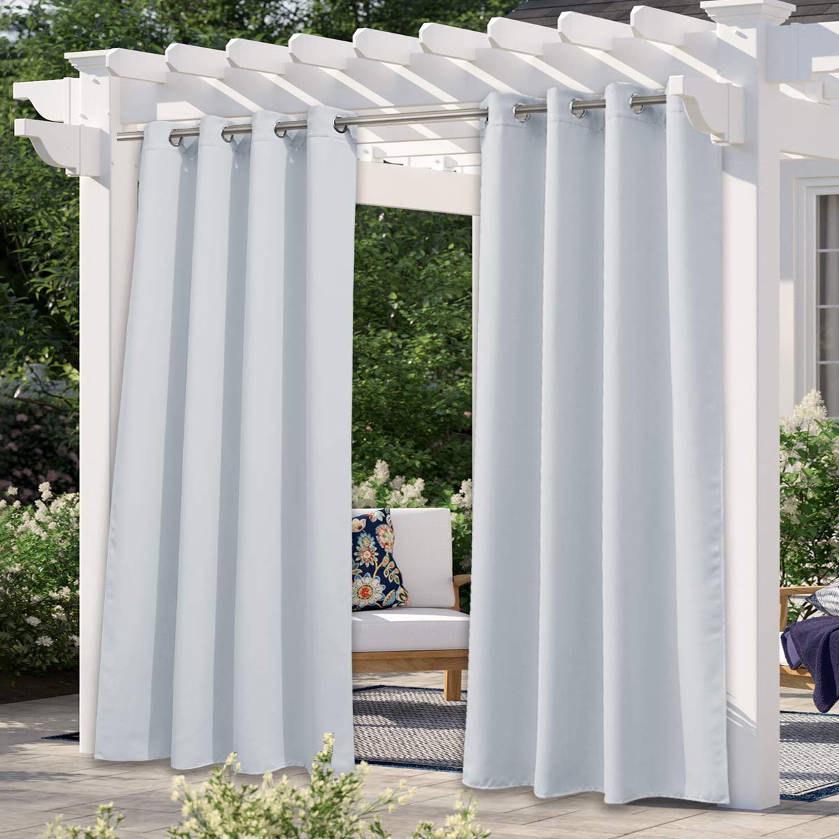 Nicetown White Outdoor Curtain For Patio, Waterproof Fabric For Bathroom, Room Darkning Drape And Sun Blocking Uv Protection The