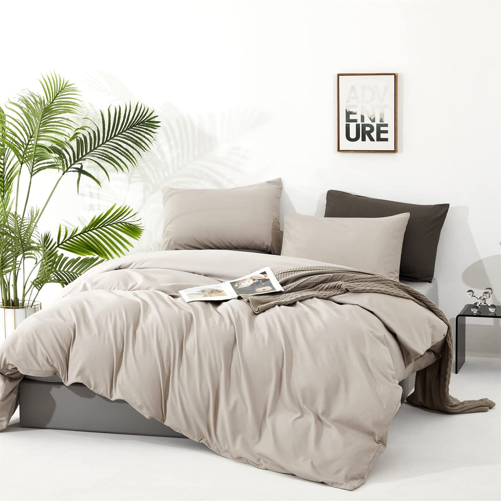 Clothknow Beige Khaki Comforter Set Queen 3Pcs Oatmeal Bedding Comforter Sets Coffee Cream Queen Comforter Light Taupe Queen Siz
