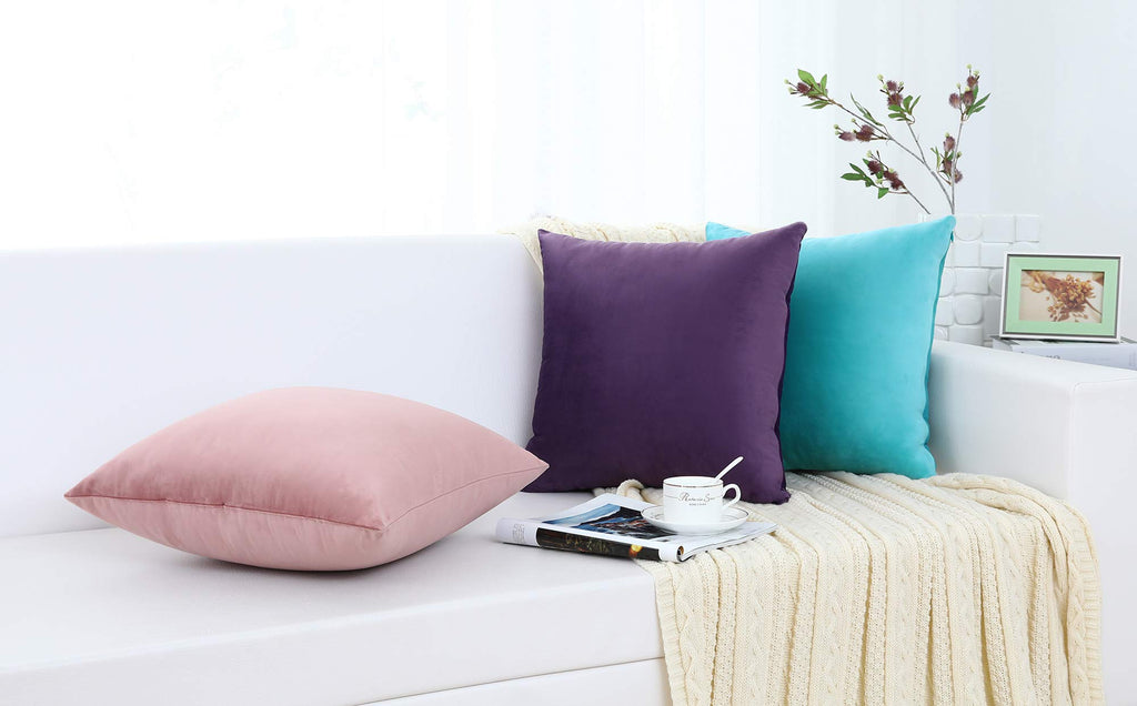 Jeneoo Comfy Soft Thick Velvet Throw Pillow Covers For Sofa Couch, Decorative Solid Square Cushion Cases For Bedroom Car (Eggpla