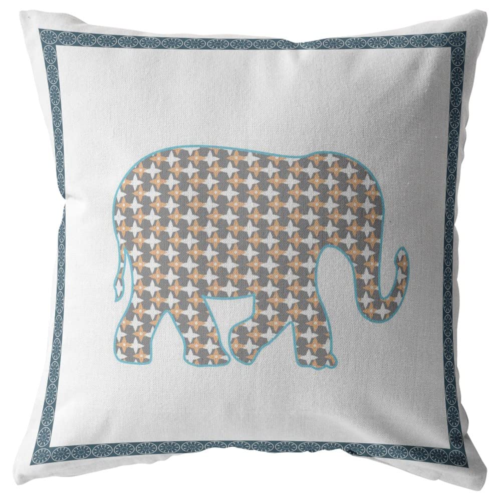 HomeRoots Muted Gold On White 18â€ Gold White Elephant Boho Suede Throw Pillow