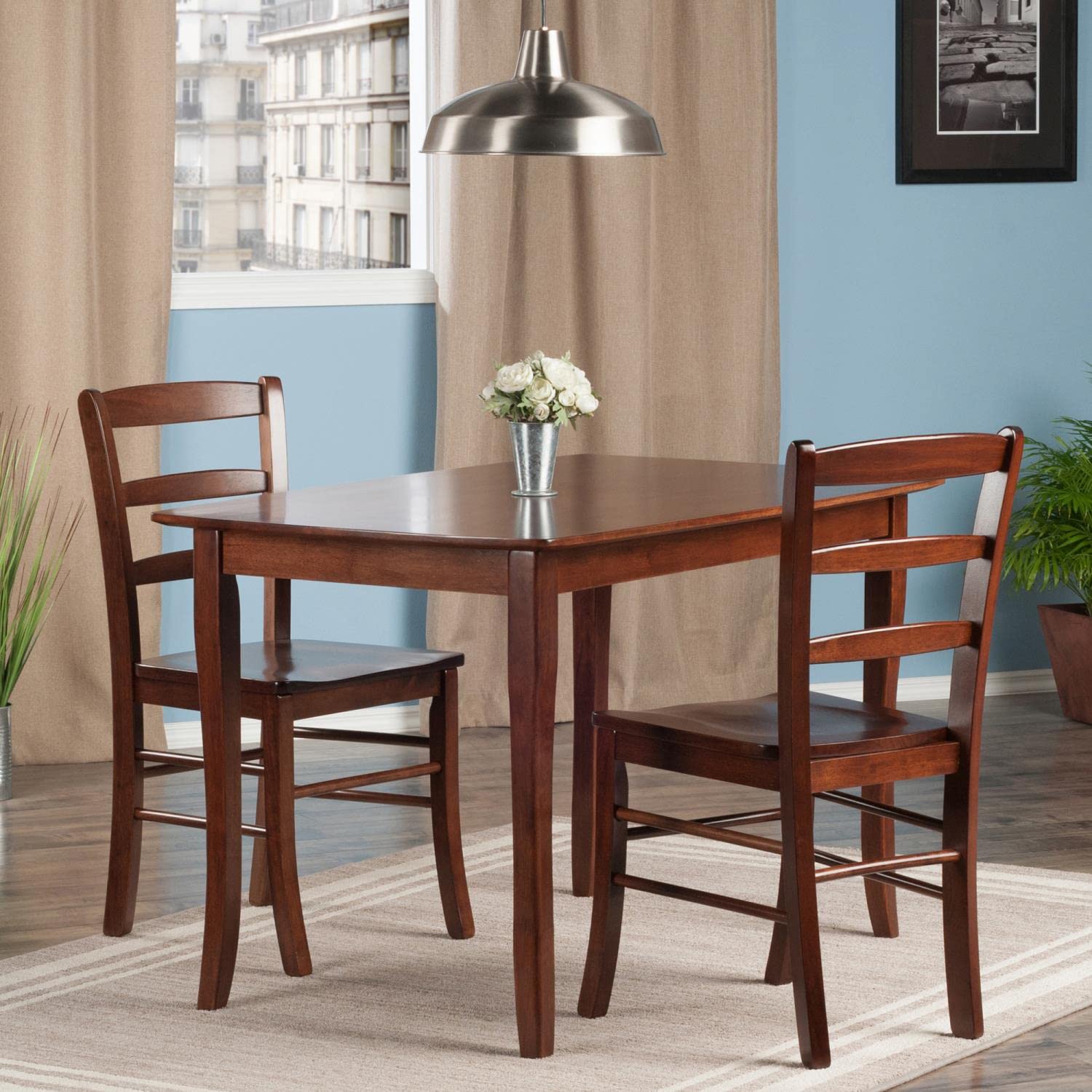 Winsome Inglewood 3-PC Set Table w/ 2 Ladderback Chairs Dining, Walnut