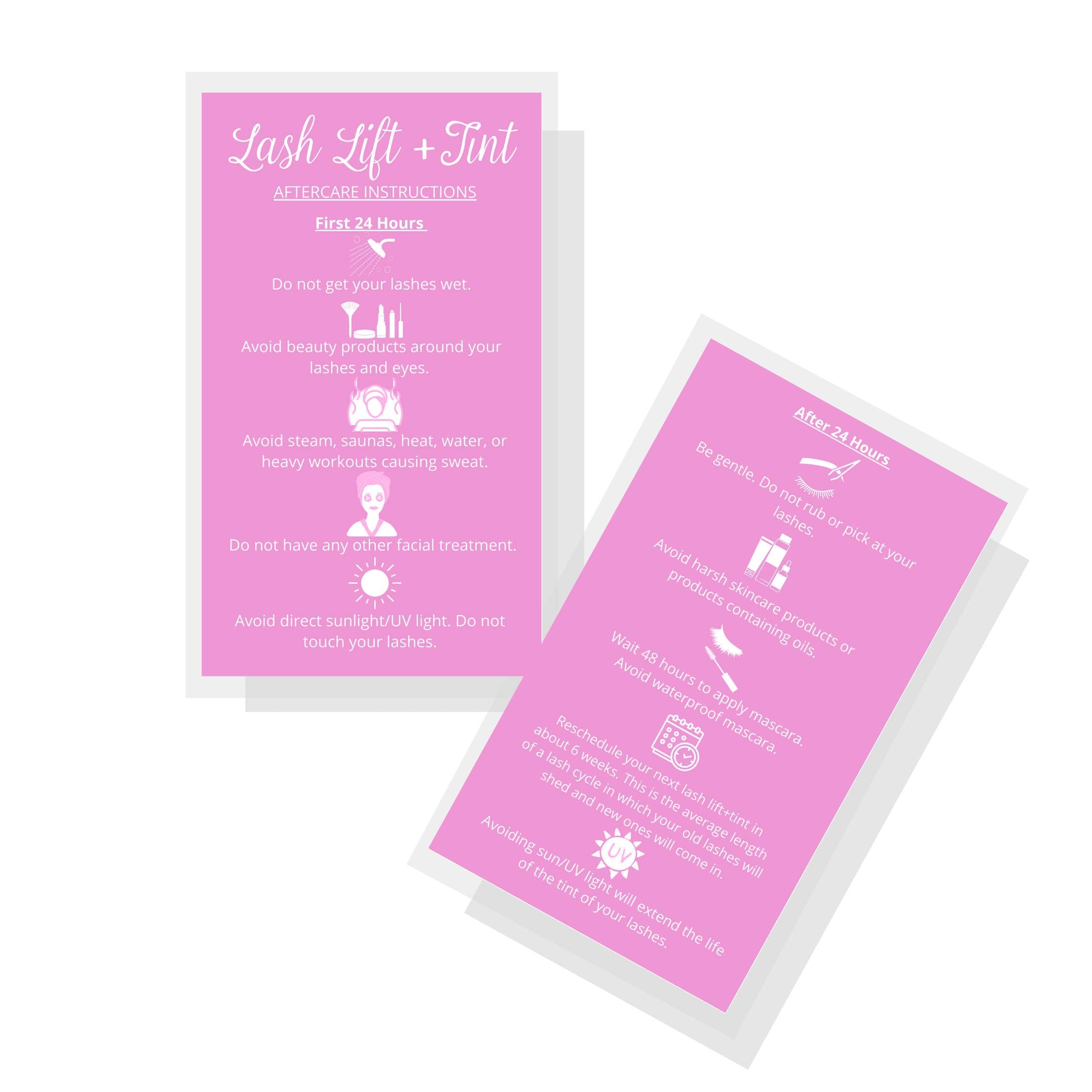 Lash Lift + Tint Aftercare Instruction Cards | 50 Pack | 2 X 3.5    Inches Business Card Size | Eyelash Lift And Tint Kit At Hom