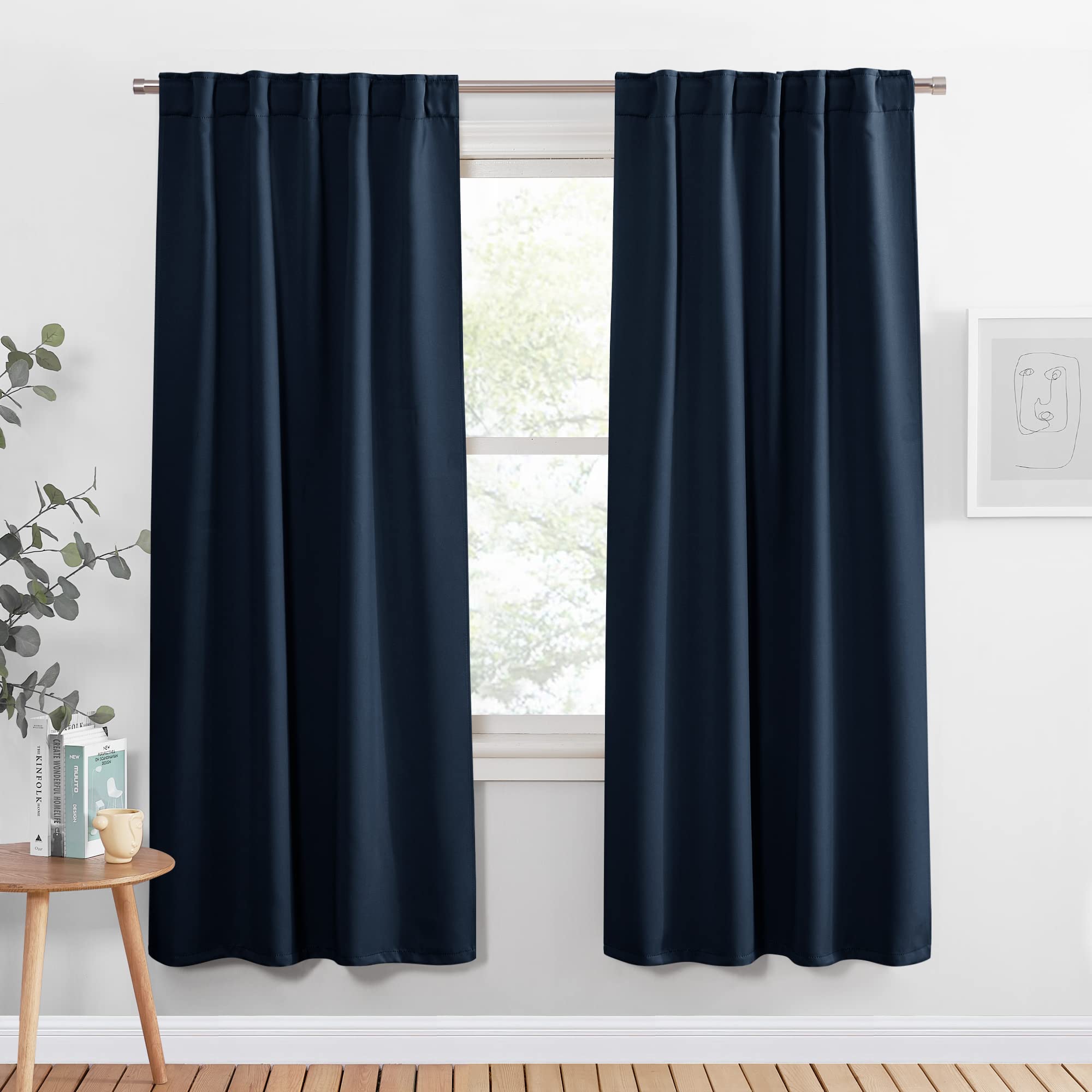 PONY DANCE Living Room Curtains - 42 Wide x 72 Inches Long, Navy Blue Blackout Drapes Thermal Insulated Back Tab & Rod Pocket Cu