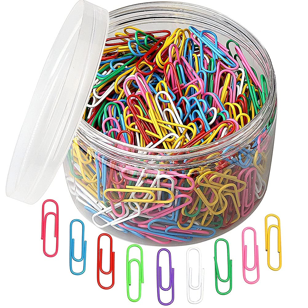 500 Pcs Colored Paper Clips, Medium 33 Mm/1.3Inch Assorted Paperclips Vinyl Coated Clips For Office School Personal (1.3Inch)