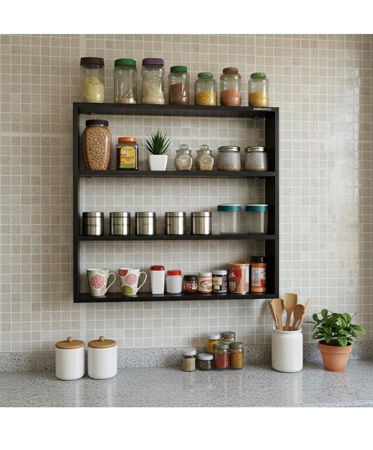 Wall Mounted Kitchen Shelf Rack, 3Tier, Brown