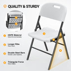 Vingli Folding Chairs, Heavy Duty Foldable Chair Portable Hdpe Plastic Seat With Steel Frame For Indoor Outdoor Dinning Party Wedding School Use, White, 6 Pack