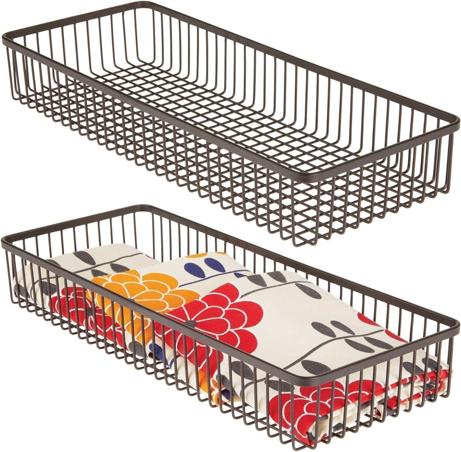 Metal Farmhouse Kitchen Drawer Organiser Basket Tray Set Of 2