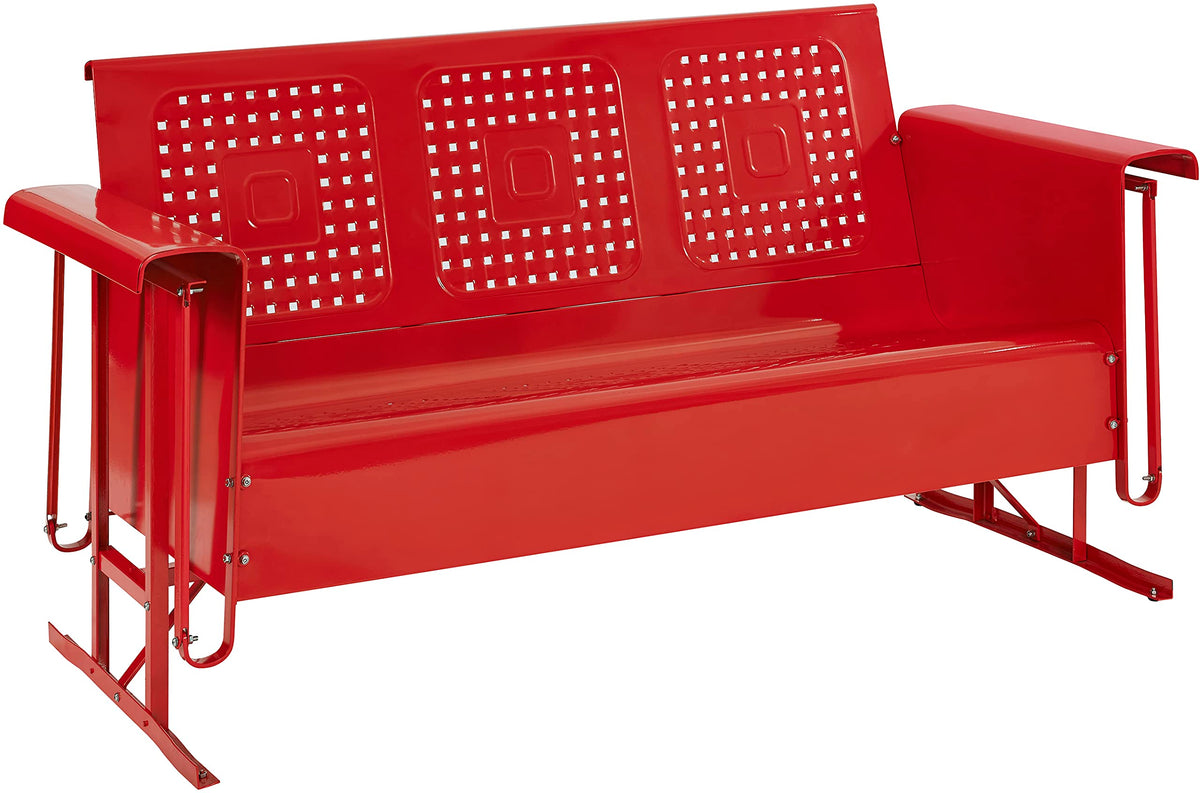 Crosley Furniture Bates Retro Metal Outdoor Sofa Glider, 3-Person Rocking Patio Bench for Porch, Deck, Bright Red Gloss