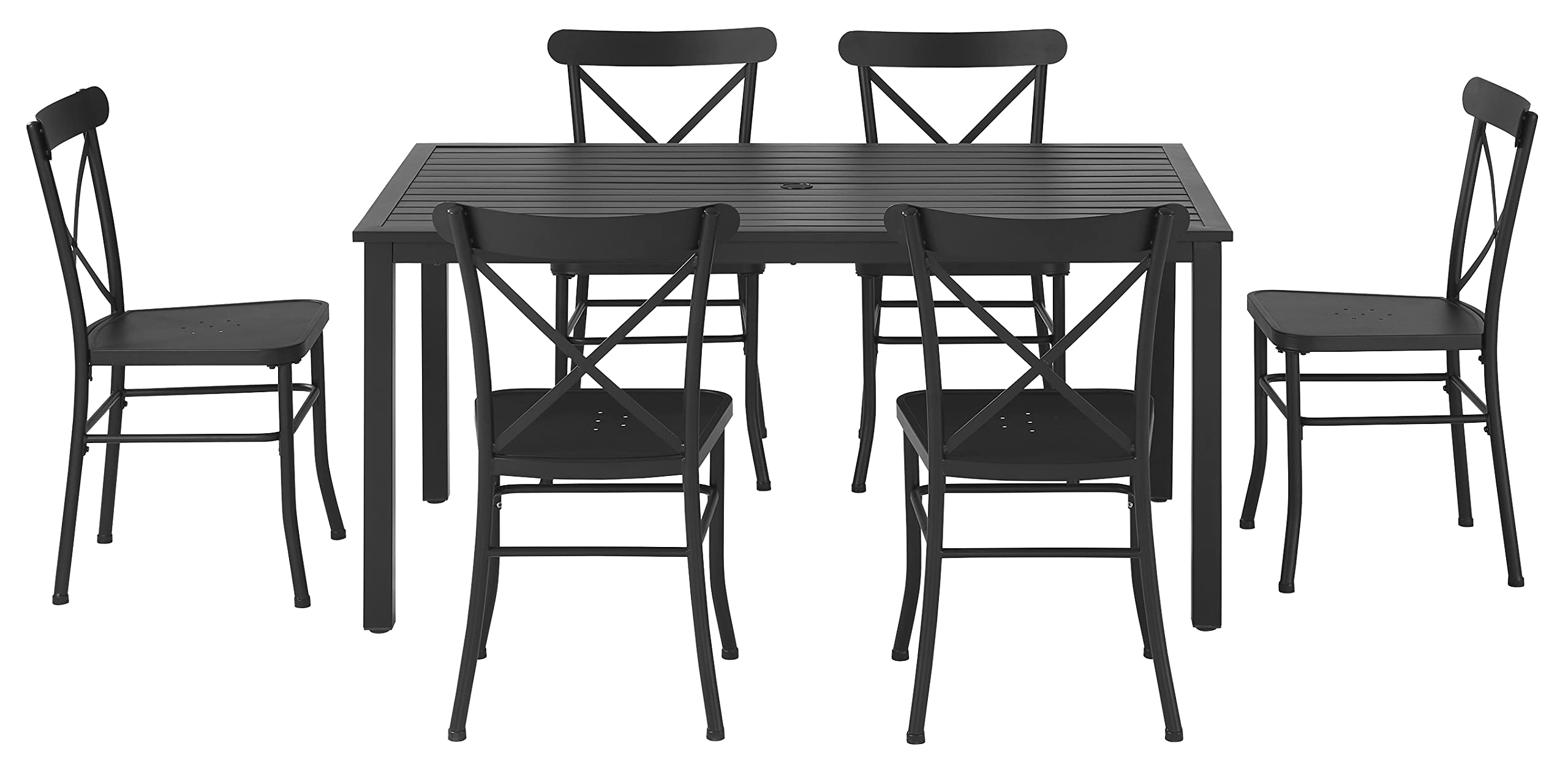 Crosley Furniture Astrid 7-Piece Outdoor Dining Set for 6, Patio Table and Chairs for Backyard, Deck, Matte Black