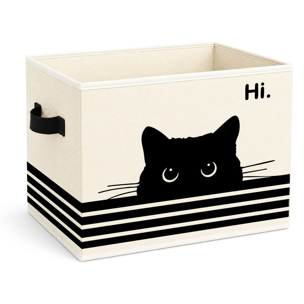 Black Cat Storage Bin, Foldable Fabric Basket Organizer with Handles