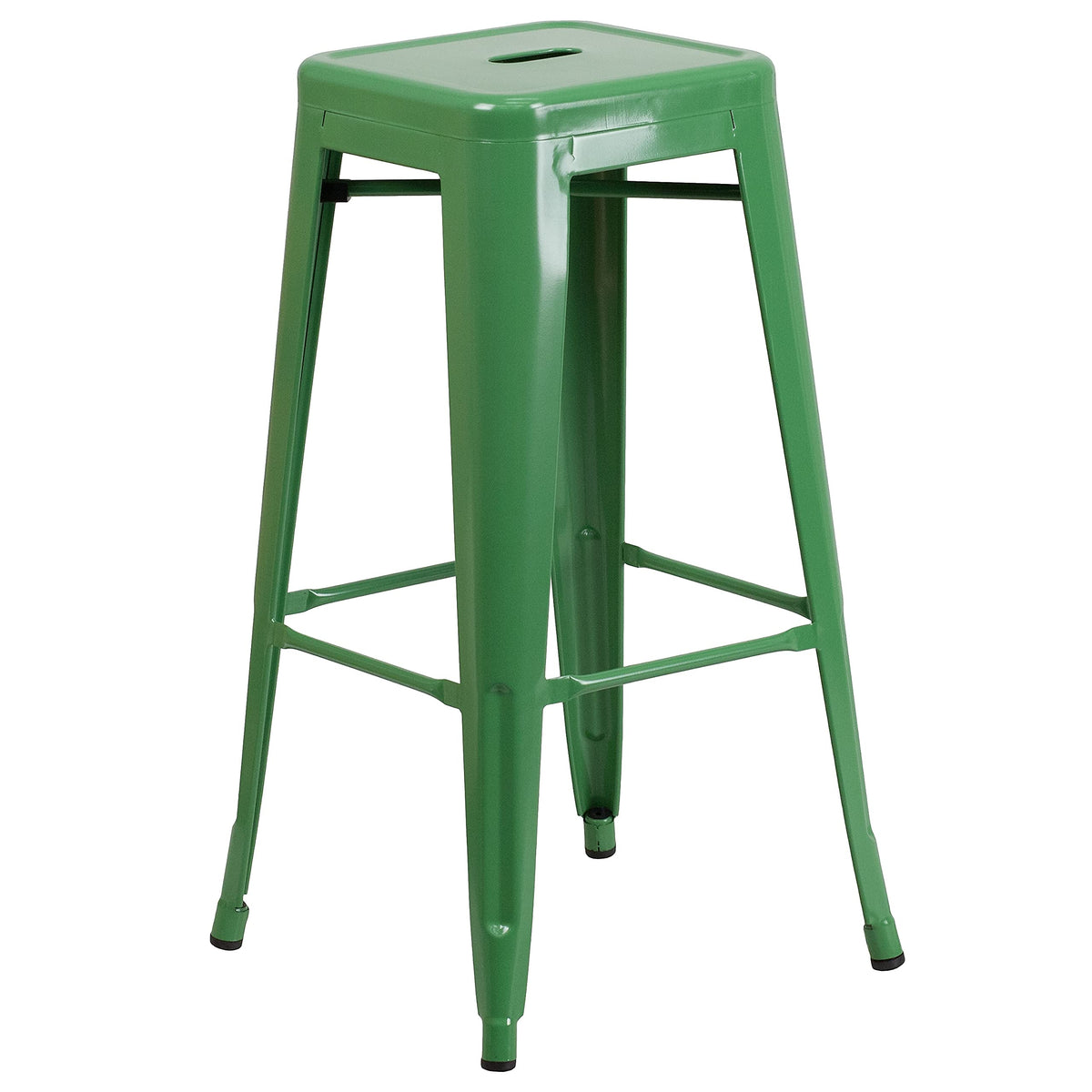 30 Inch Ht Backless Green Metal Indoor/Outdoor Barstool, Square Seat