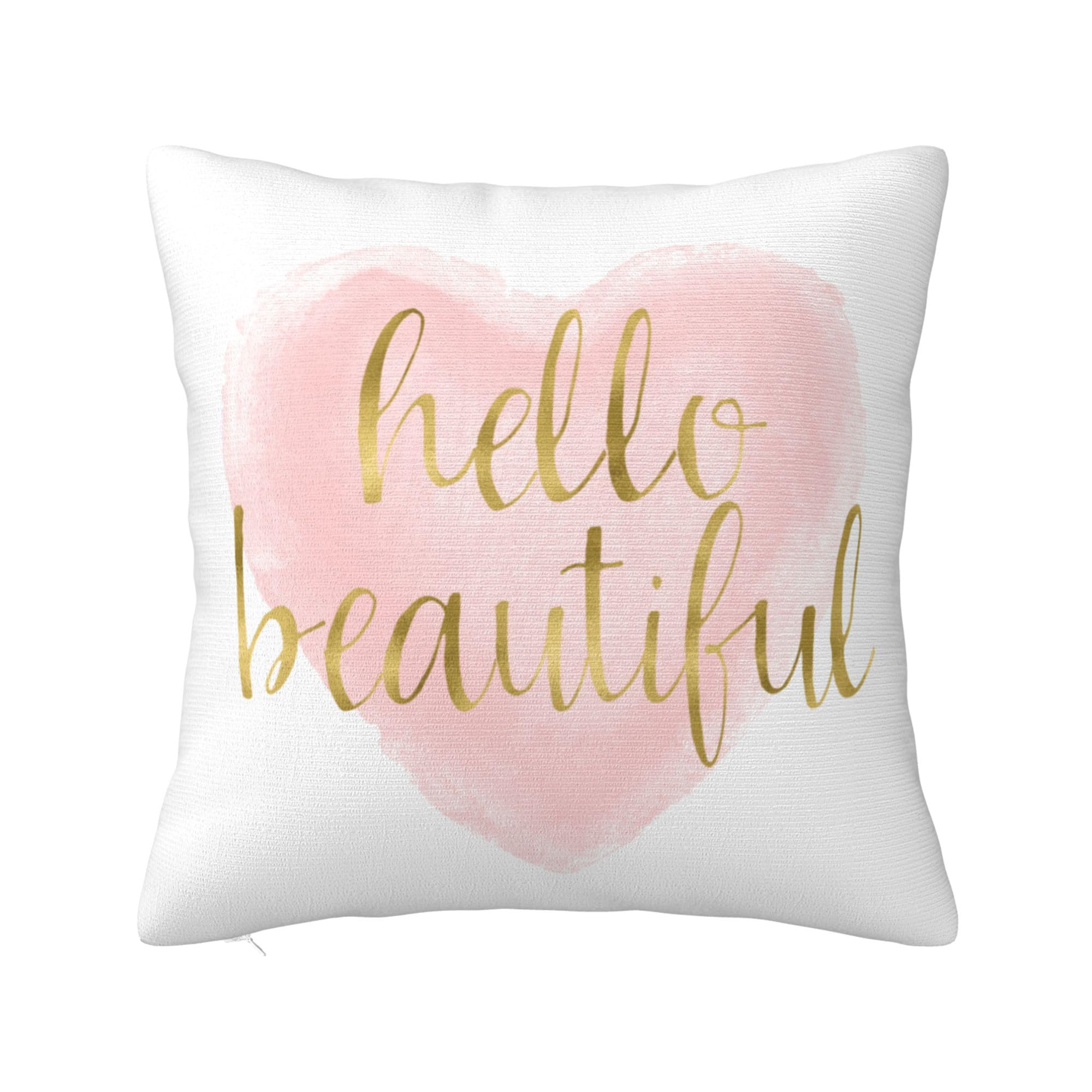 Jagfhhs Hello Beautiful Throw Pillow Covers Blush Pink Gold Watercolor Heart Cushion Pillowcase Decorative 16X16 Inch