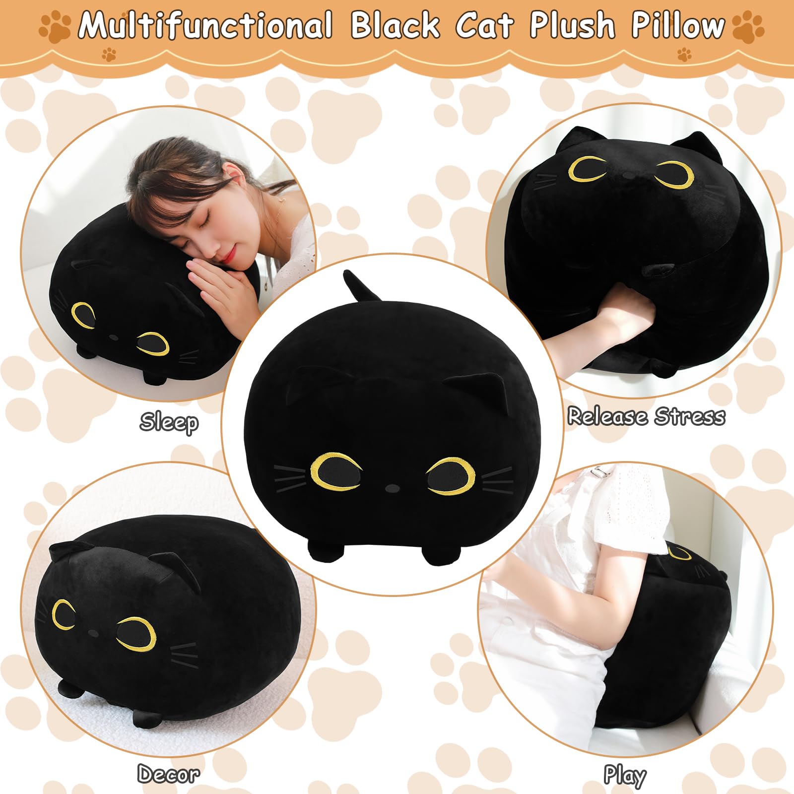 Toysym Black Cat Stuffed Animal Mommy Cat Plush Toys With 4 Squishy Baby Black Cat In Her Tummy Soft Cute Hugging Pillows For Bo
