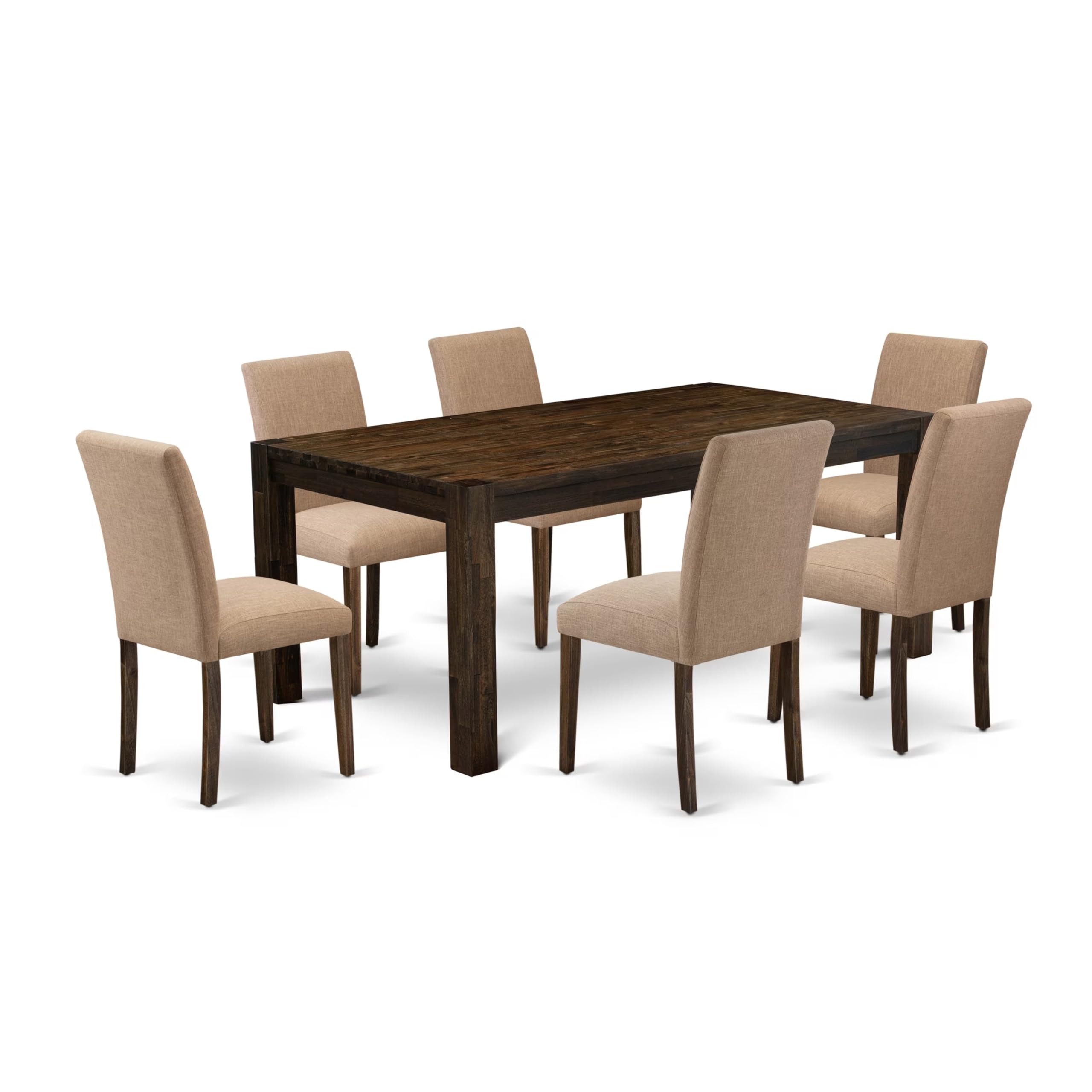 East West Furniture Lmab7-77-47 7 Piece Modern Dining Table Set Consist Of A Rectangle Rustic Wood Wooden Table And 6 Light Sable Linen Fabric Upholstered Chairs, 40X72 Inch, Jacobean