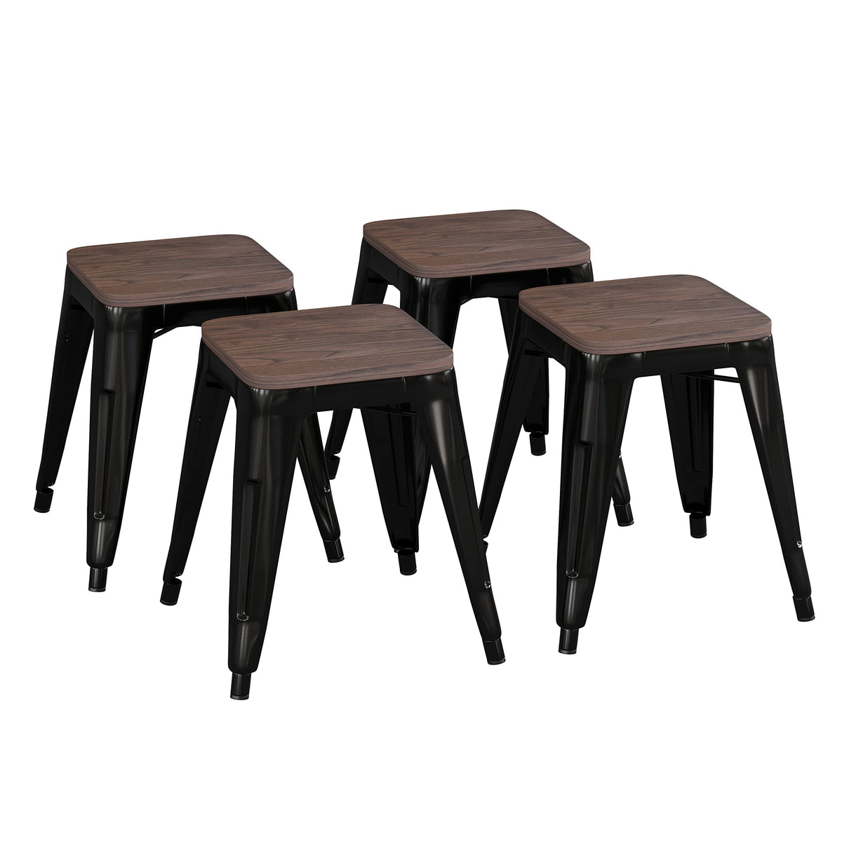 Flash Furniture Metal Dining Table Height Stool with Wooden Seat Set of 4 - Backless Black Kai Commercial Grade Stool - Kai 18&quot; Stackable Dining Chairs