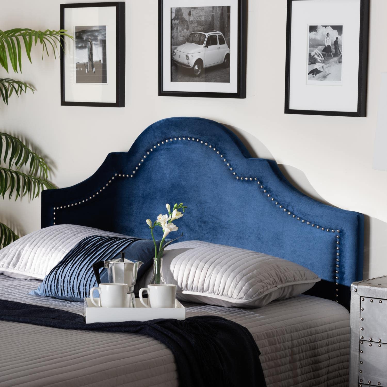 Baxton Studio Rita Modern and Contemporary Navy Blue Velvet Fabric Upholstered Full Size Headboard