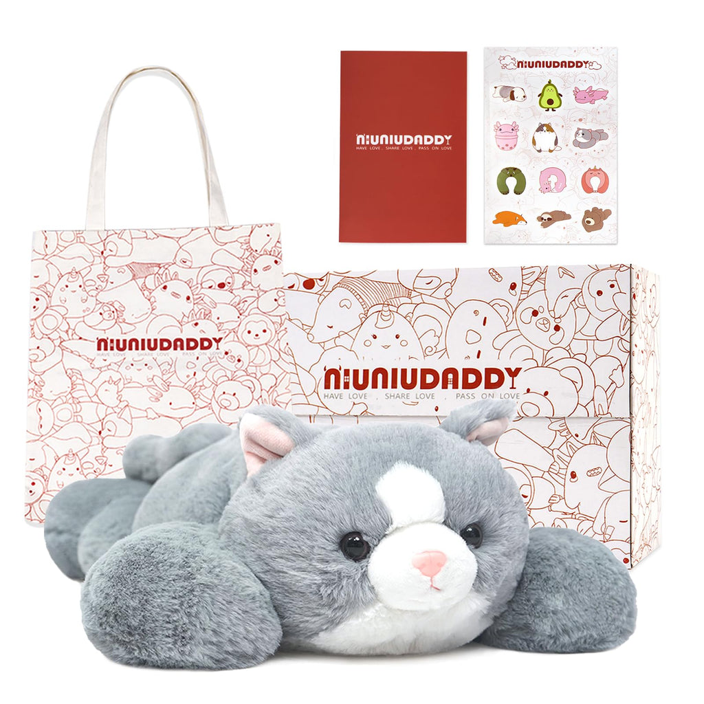 Niuniu Daddy Weighted Stuffed Animals for Anxiety, 3.3lbs Weighted Cat Plushies Toy for Adults Kids, 20 Large Grey Stuffed Cat P