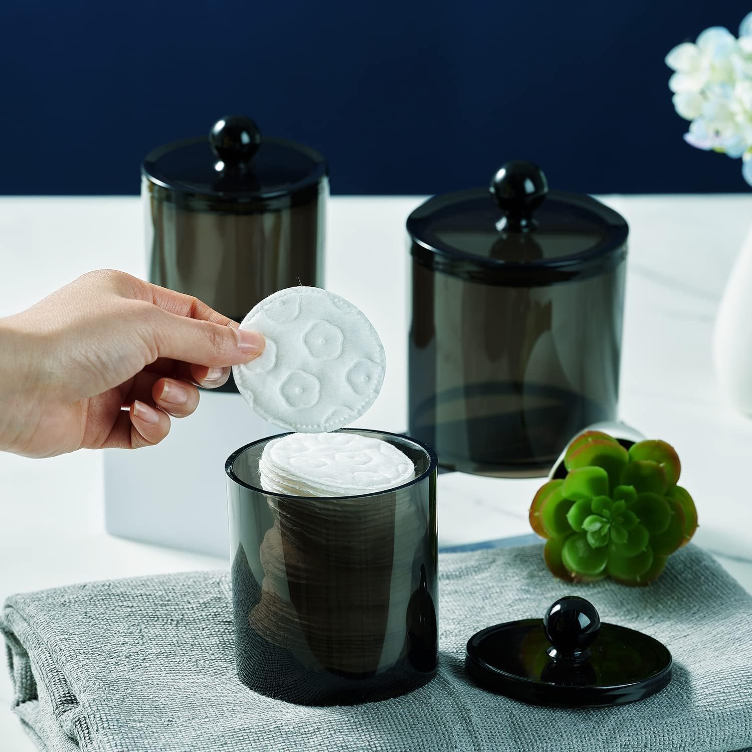 6 Pack Of 12 Oz. Qtip Dispenser Apothecary Jars Bathroom With Labels - Holder Storage Canister Clear Plastic Acrylic Jar For Bal