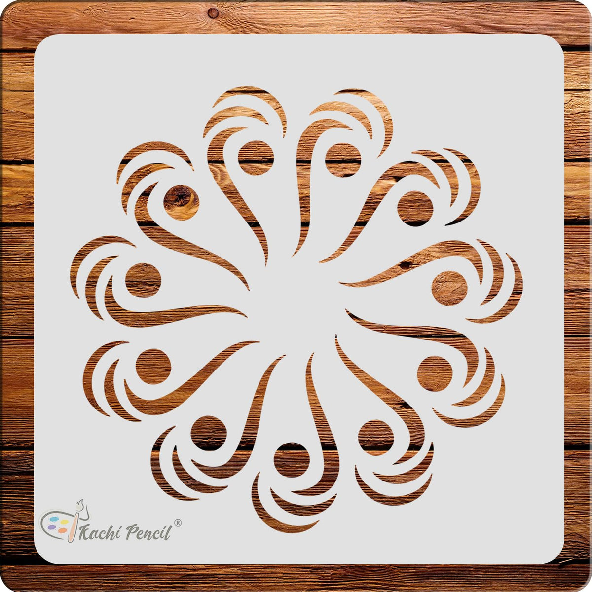 Kachi Pencil Swirl Pattern Design Stencils for Art and Craft Painting, Size 6 x 6 inch Reusable Stencil for Painting, Fabric, Gl