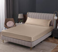 Homiest Taupe Satin Fitted Sheet Queen Size Fitted Bed Sheet, Deep Pocket Fitted Sheet Only, Luxury & Ultra Soft Bedding Fitted Sheet Single Bottom Bed Sheets Sold Separately