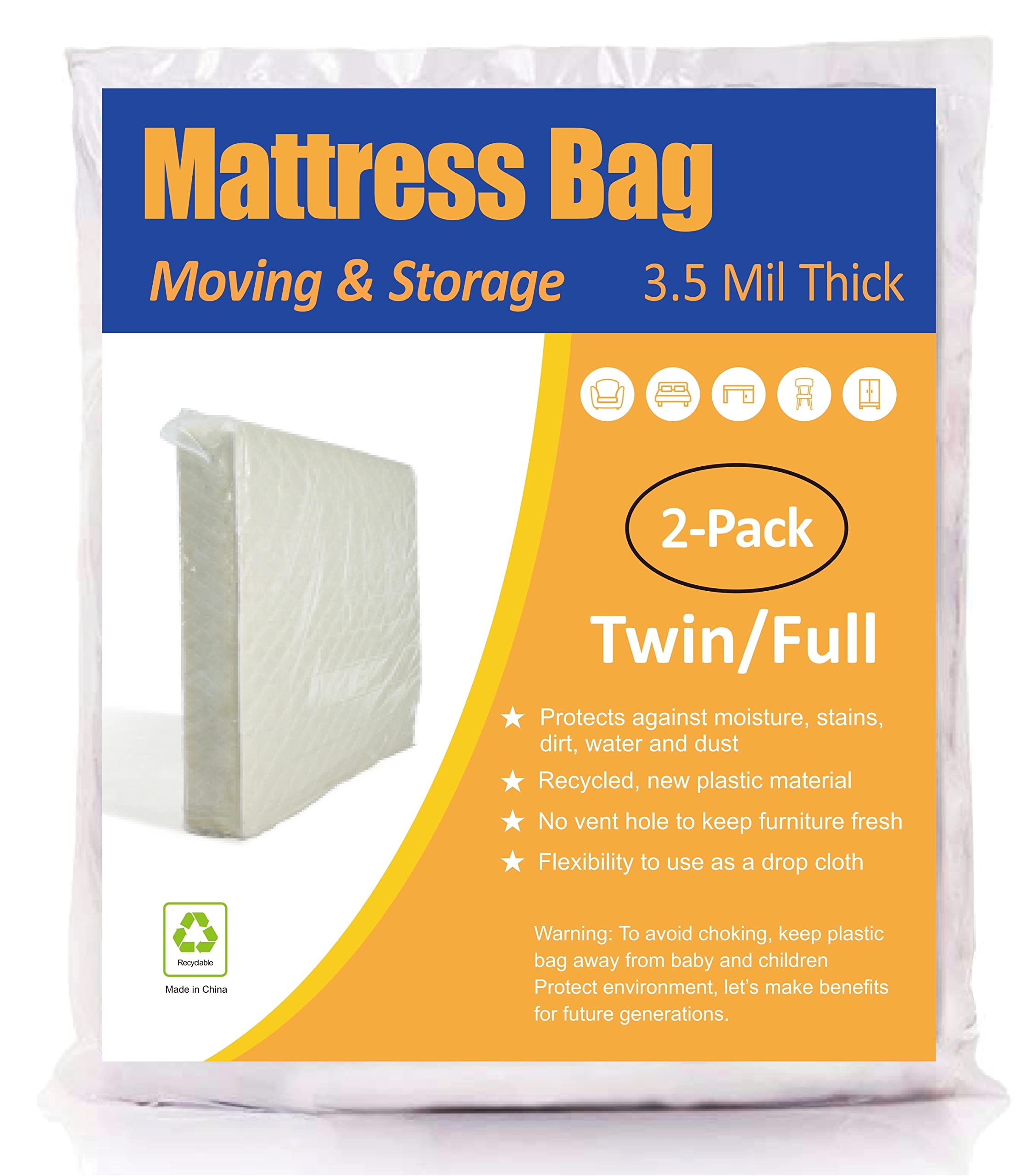 Comforthome Mattress Bag For Moving And Storage, Heavy Weight, Fits Twin And Full Size Mattress, 2 Pack