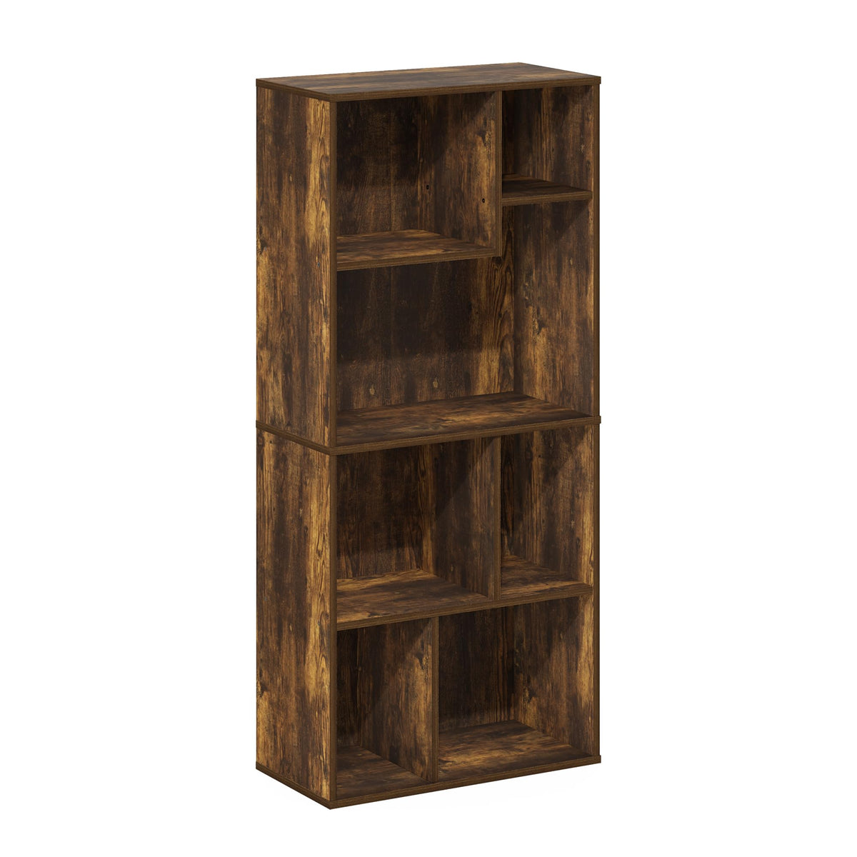 Furinno Daly 7-Cube Irregular Cubes Bookcase, Bookshelf, Storage Organizer, Amber Pine