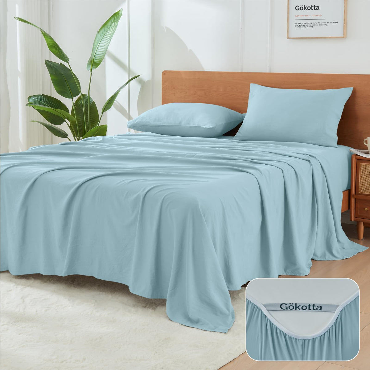 Gokotta 5-Pcs Split King Sheets Set For Adjustable Bed, Hotel Luxury Ultra Soft Brushed Microfiber, Elastic Corner Straps Non Sl