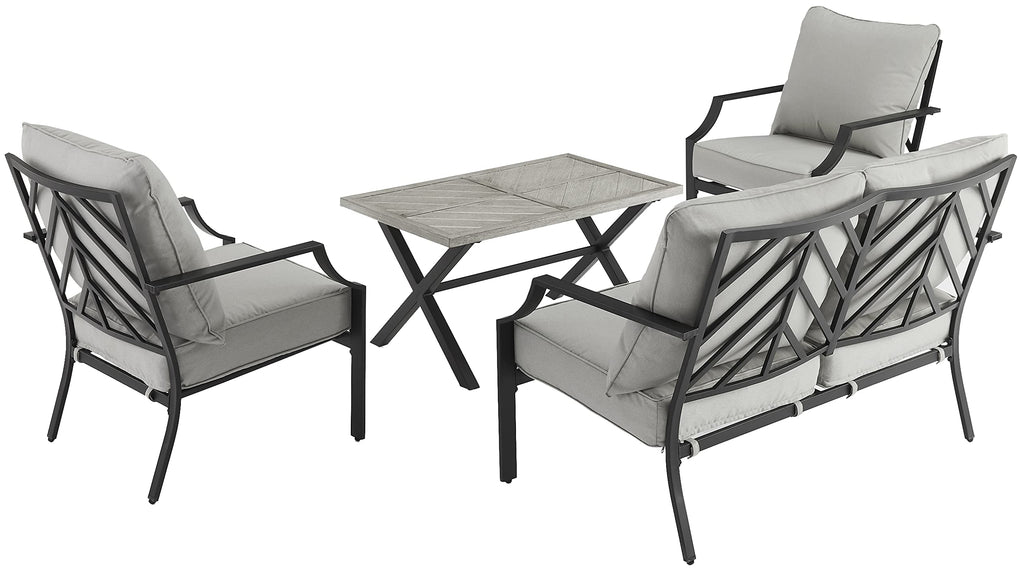 Crosley Furniture Otto 4-Piece Chevron Outdoor Loveseat Patio Furniture Set, Conversation Sets for Porch, Matte Black with Gray Cushions