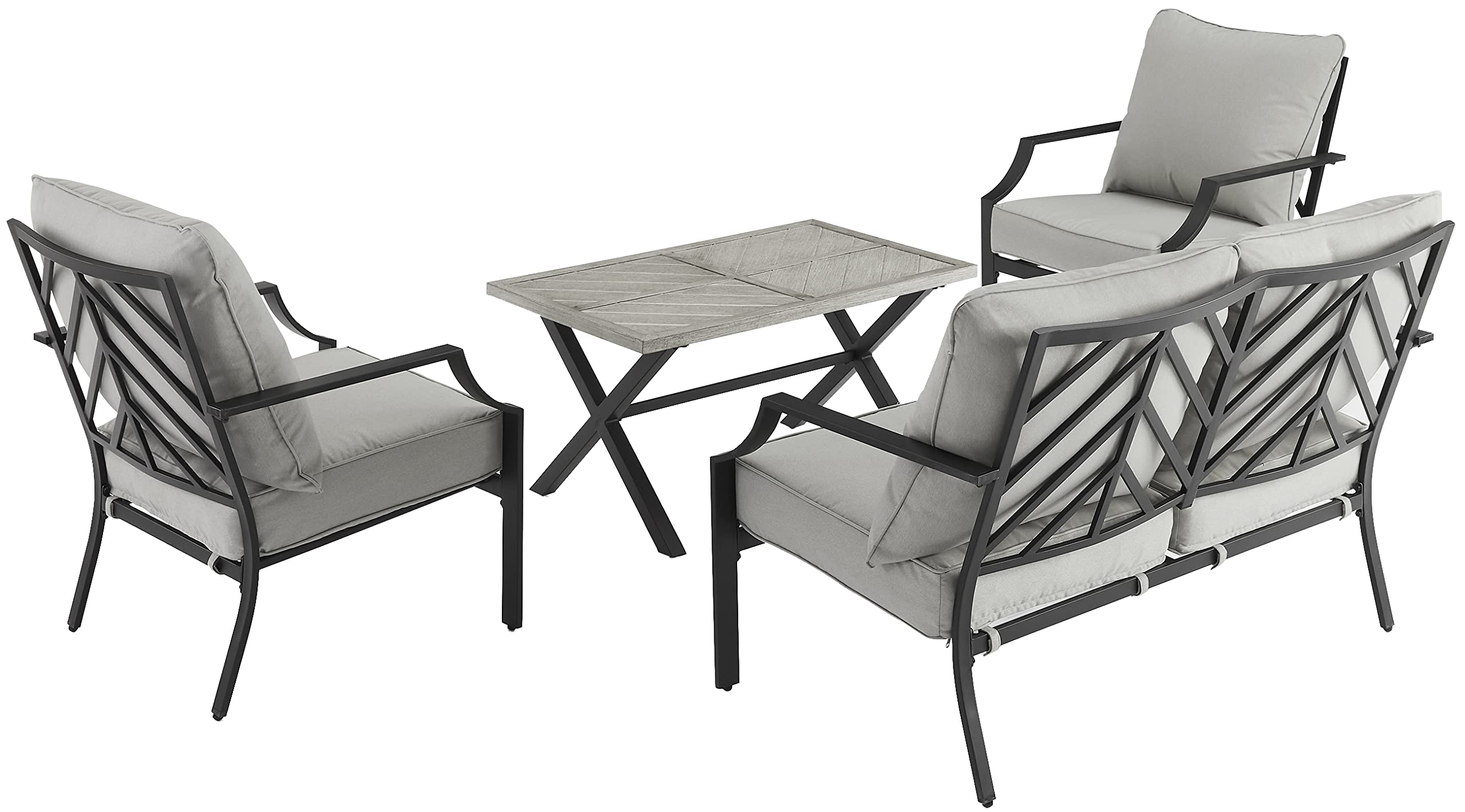 Crosley Furniture Otto 4-Piece Chevron Outdoor Loveseat Patio Furniture Set, Conversation Sets for Porch, Matte Black with Gray Cushions