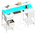 Huuger 47 inch Computer Desk with 4 Drawers, Gaming Desk with LED Lights & Power Outlets, Home Office Desk with Large Storage Sp