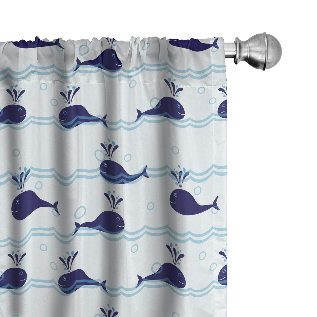 Ambesonne Whale Window Curtains, Horizontal Ocean Waves with Blue Fishes Animals of Sea, Lightweight Decor 2-Panel Set with Rod 