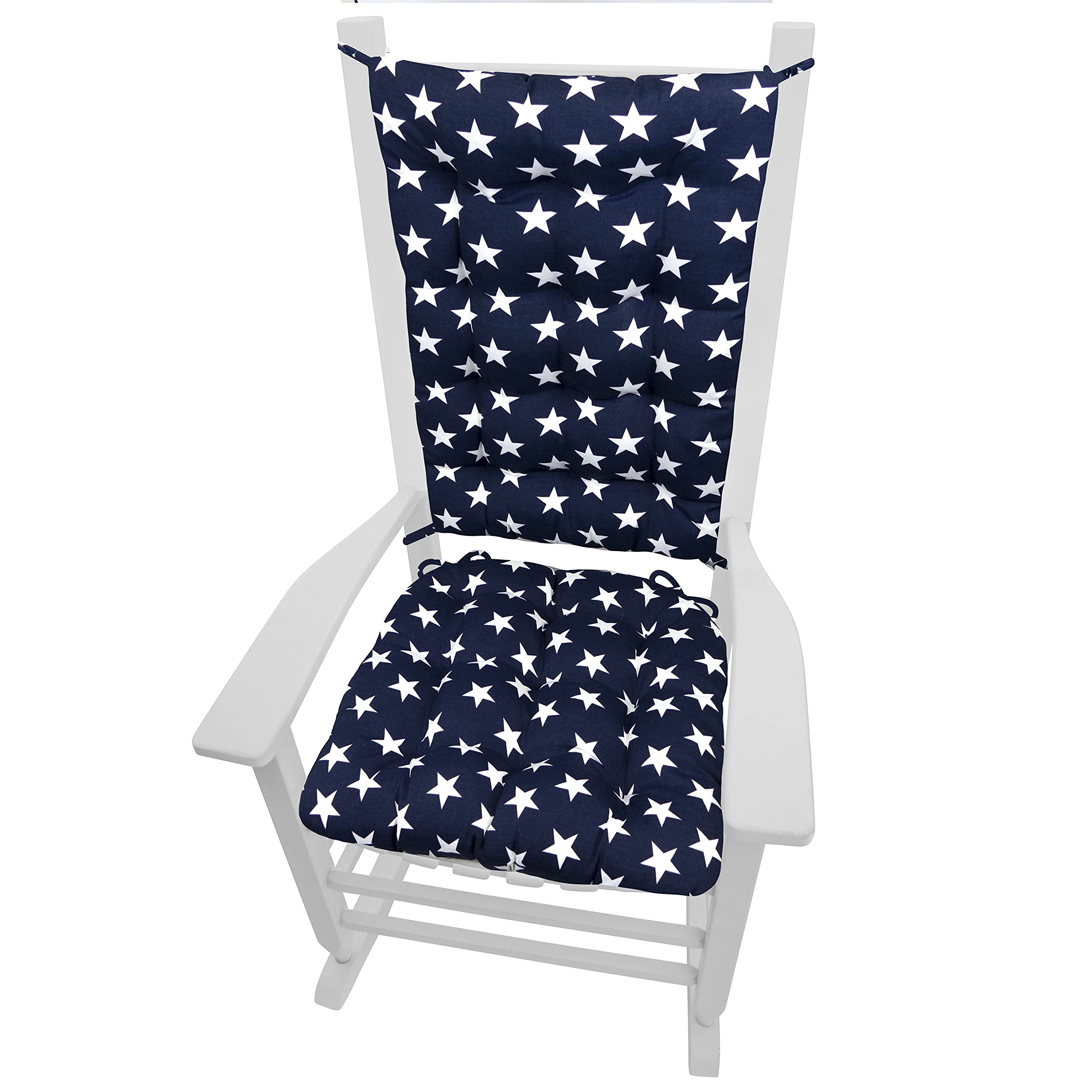 Barnett Home Decor Stars Navy Porch Rocker Cushions - Indoor-Outdoor: Fade Resistant, Waterproof - Latex Foam Fill Rocking Chair