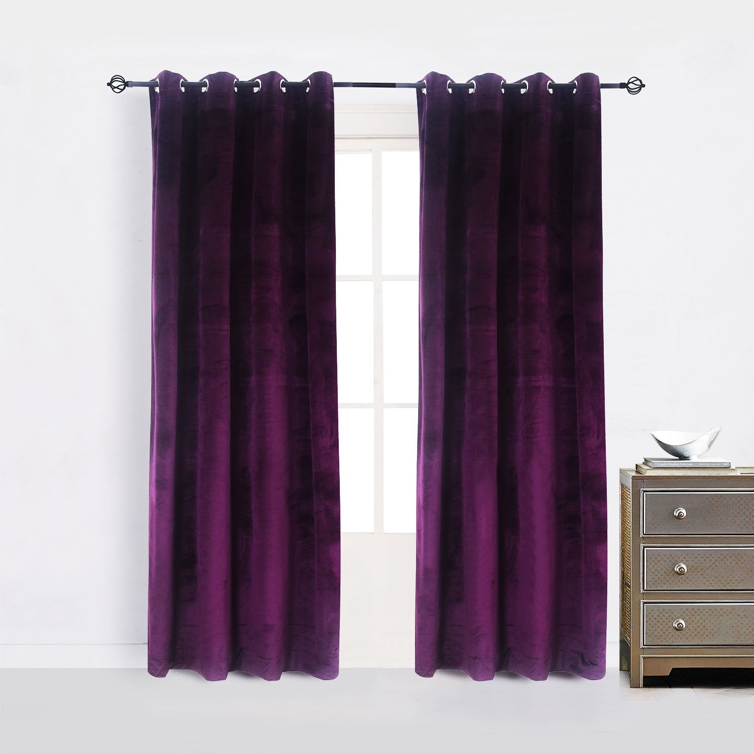Cherry Home Set Of 2 Blackout Velvet Energy Efficient Grommet Curtain Panel Drapes Lavender Purple 52Wx63L(2 Panels) Theater| Be