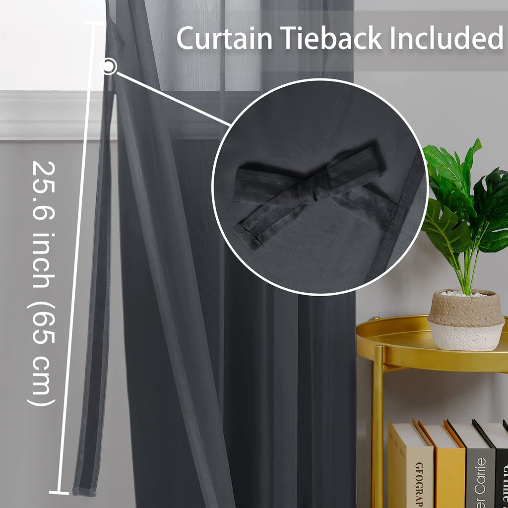 Hiasan Dark Grey Sheer Curtains For Bedroom With Tiebacks, Light Filtering Voile Textured Drape Airy Breathable Grommet Window Curtains For Living Room, Kids' Room, Nursery, W52 X L54, 2 Panels