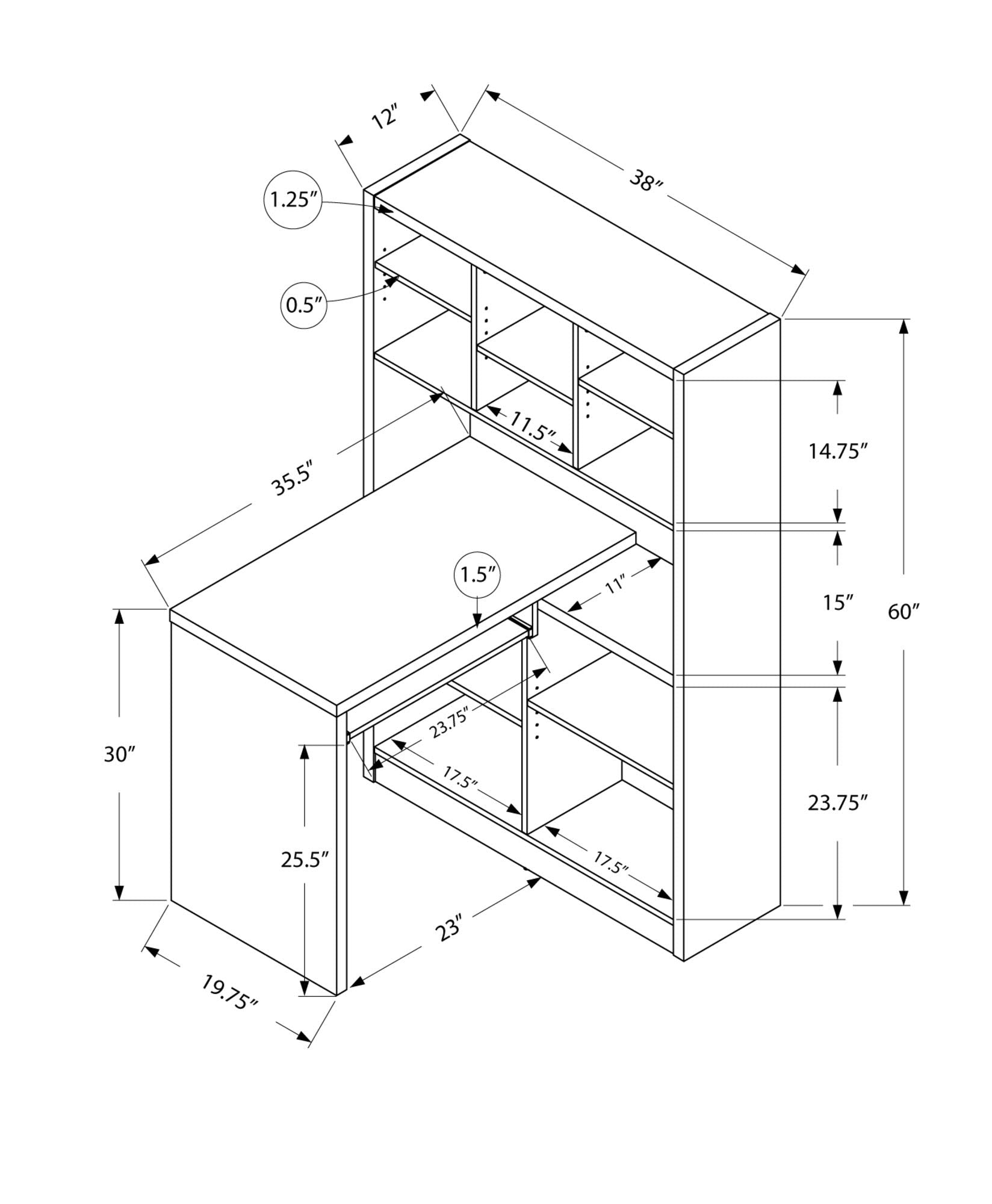 HomeRoots Office 38-inch x 35.5-inch x 60-inch White, Particle Board, Hollow-Core - Computer Desk