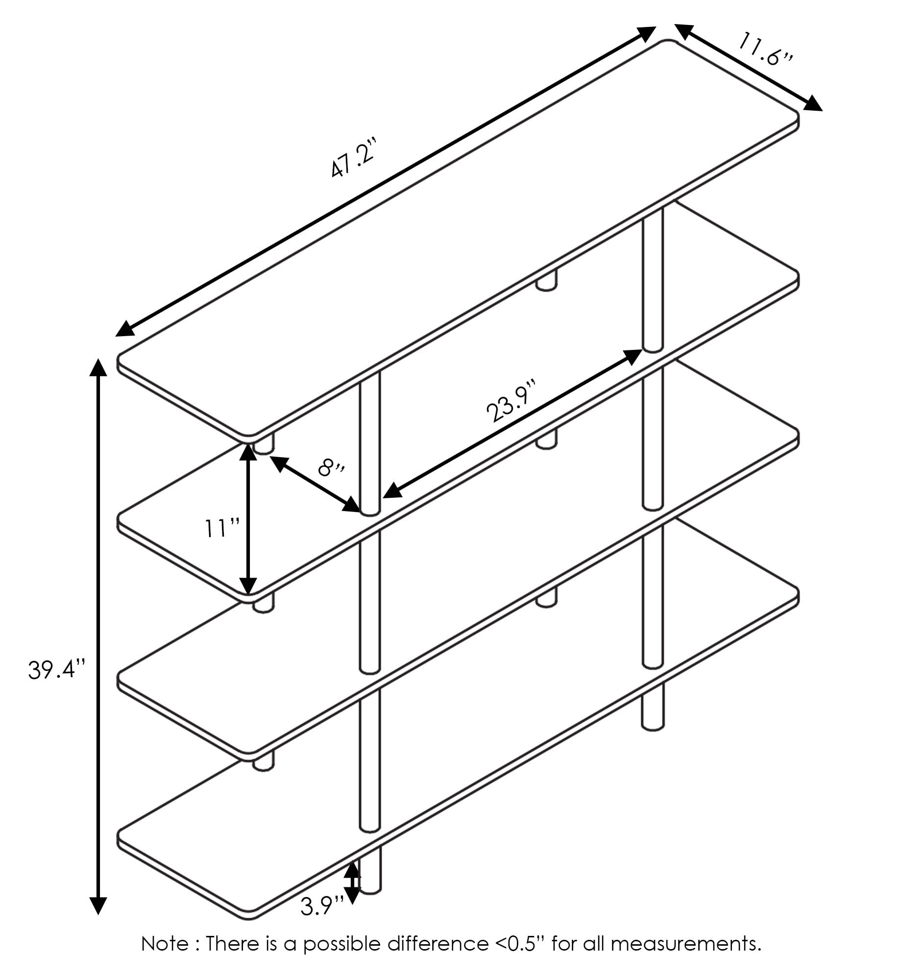 Furinno Turn-N-Tube 4-Tier Wide Display Shelf, Espresso/Black