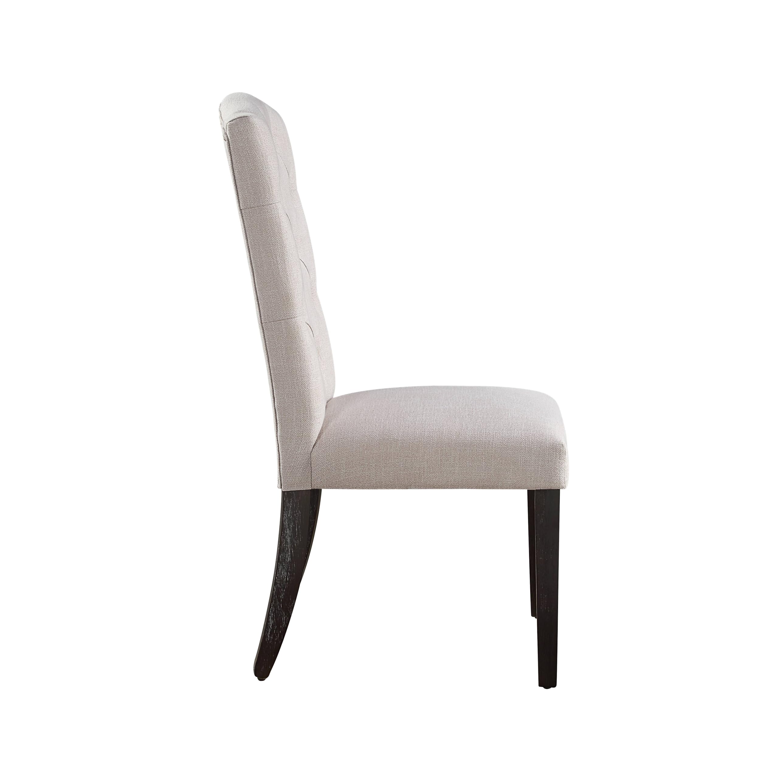 Acme Gerardo Fabric Tufted Dining Side Chair in Beige and Weathered Espresso