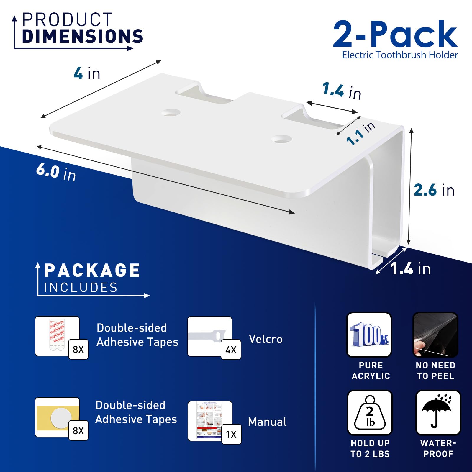 Oaprire Electric Toothbrush Holder For Bathroom, 2 Pack Acrylic Electric Toothbrush Holder Wall Mounted Come With Cable Organize