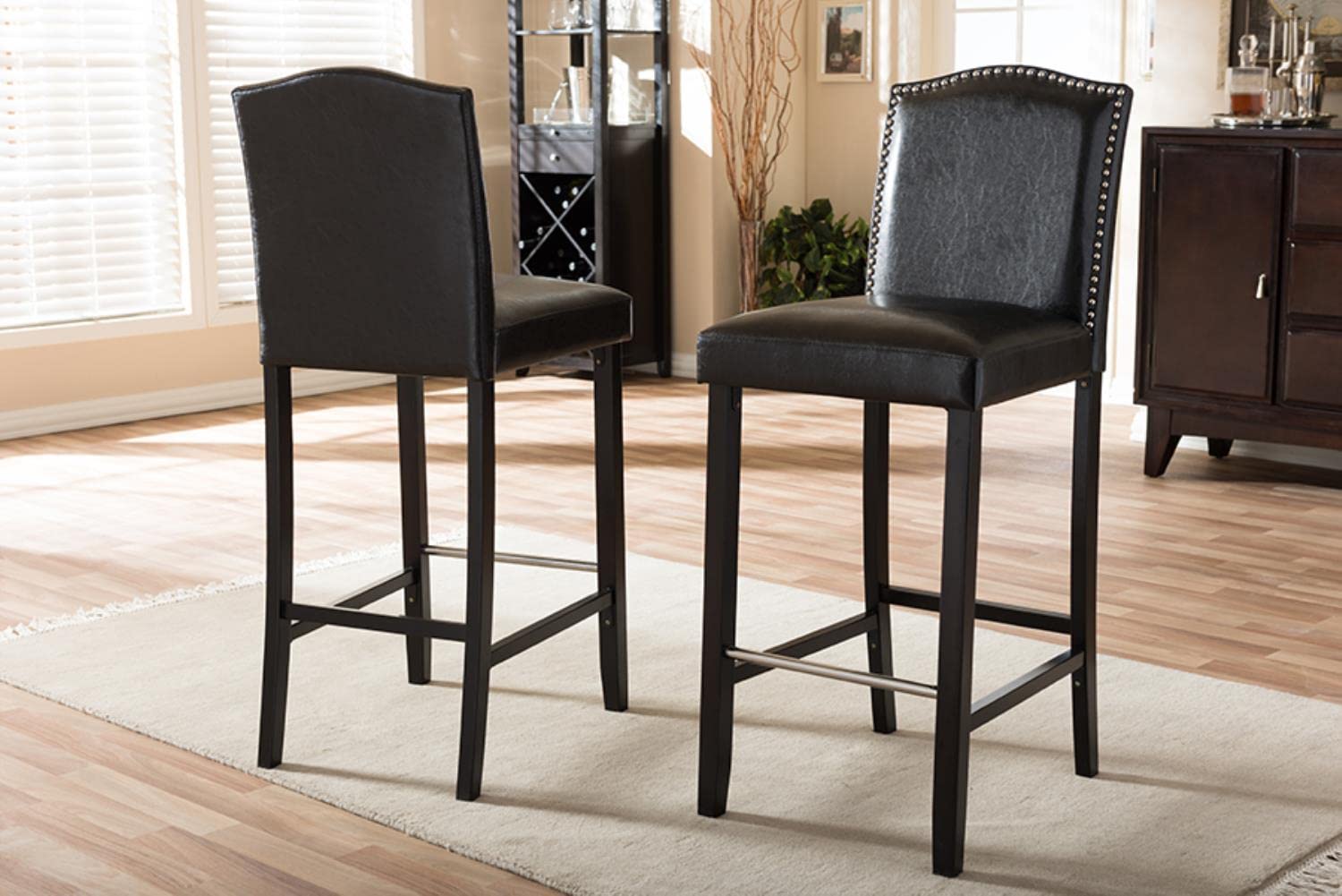 Baxton Studio Libra Black Modern Bar Stool with Nail Head Trim