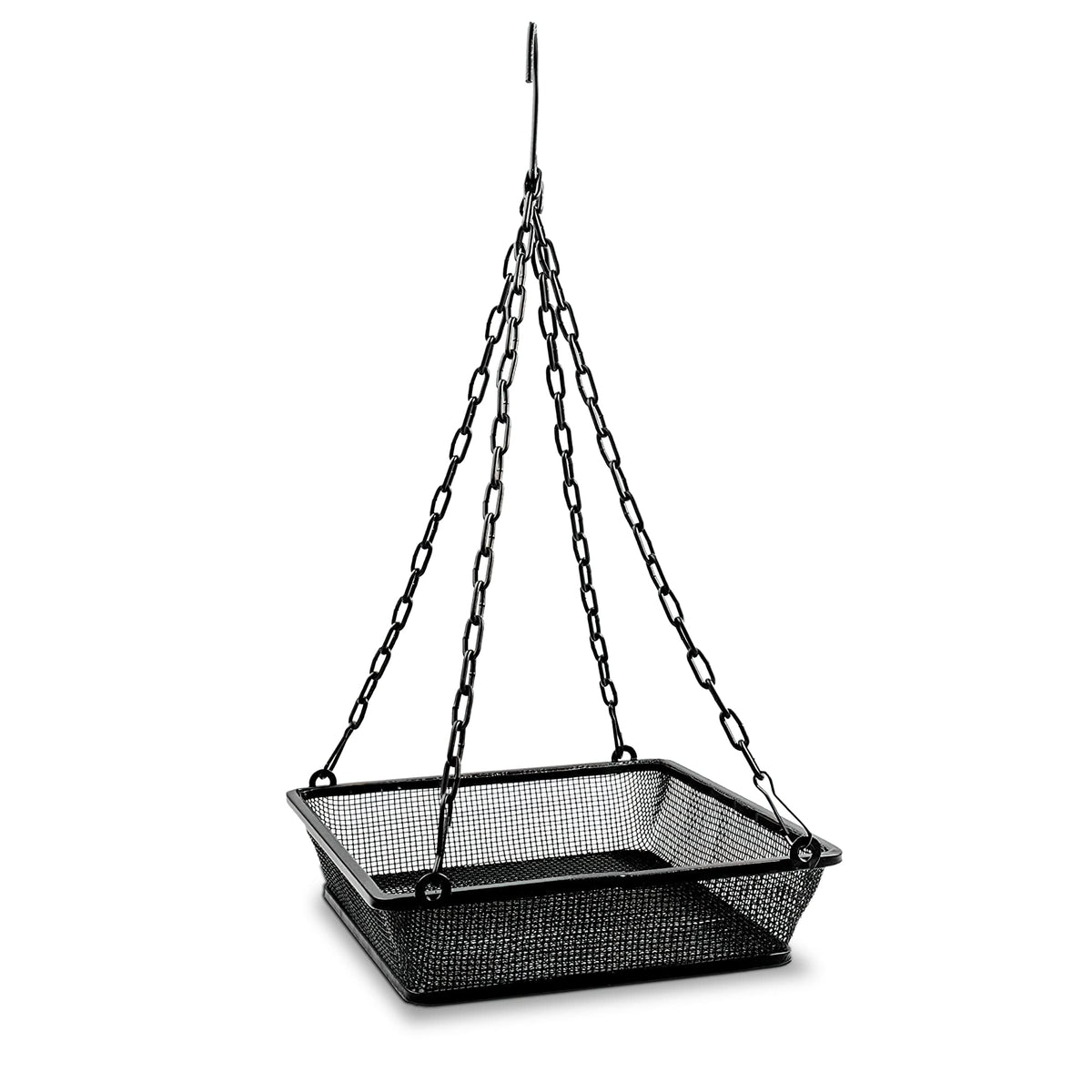 Monarch Abode 20148 Metal Hanging Bird Feeder Iron Mesh Seed Tray Perch Outdoor Decor For Garden Backyard Patio And Deck, Black