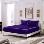 Siinvdabzx 3-Piece Set Satin Full Fitted Sheet & 2 Pillowcase, Purple Silky Soft Fitted Bottom Sheet, Wrinkle Free, Fade Resista