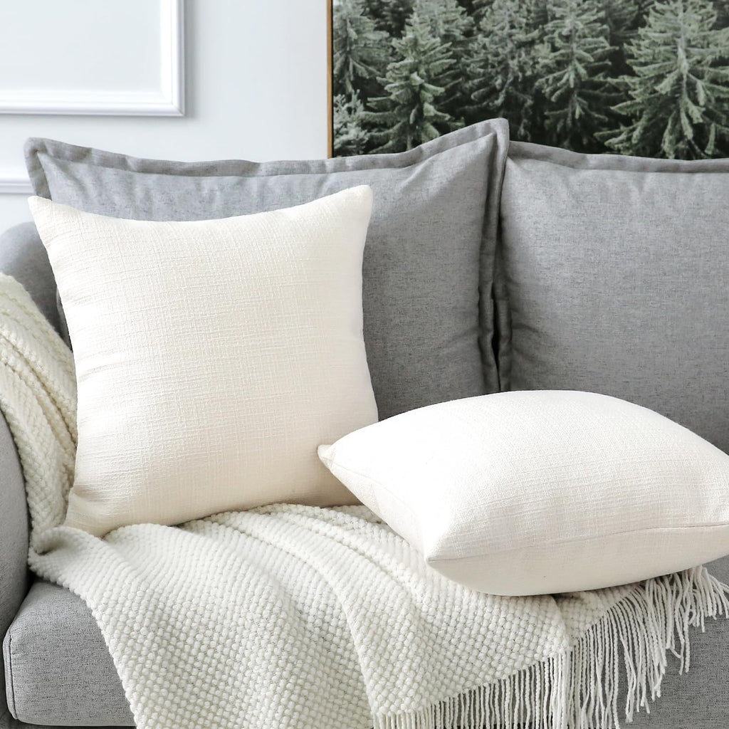 Otostar Linen Throw Pillow Covers Set Of 2 Decorative Square Pillowcases Cushion Covers 13.5X13.5 Inch For Home Decor Sofa Bedroom Car 34 X 34 Cm Cream White/Beige