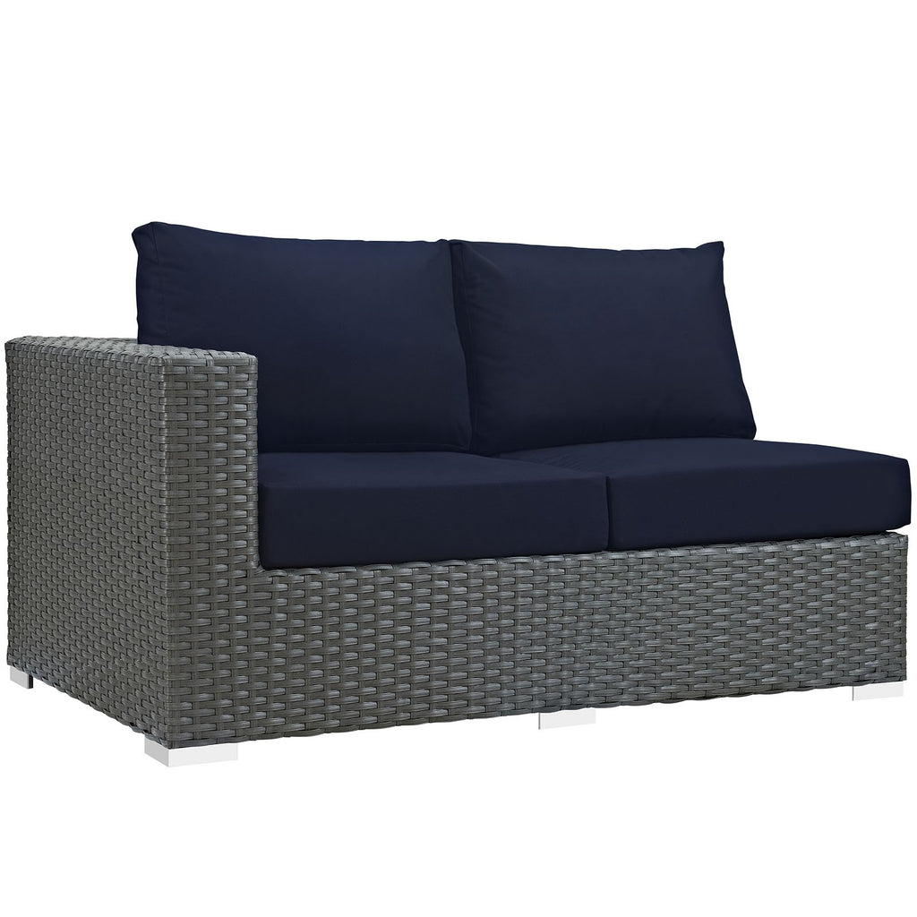 Modway EEI-1858-CHC-NAV Sojourn Wicker Rattan Outdoor Patio Sunbrella Fabric Left-Arm Loveseat in Canvas Navy