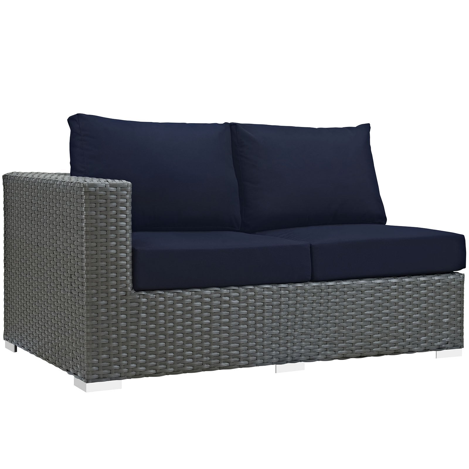 Modway EEI-1858-CHC-NAV Sojourn Wicker Rattan Outdoor Patio Sunbrella Fabric Left-Arm Loveseat in Canvas Navy