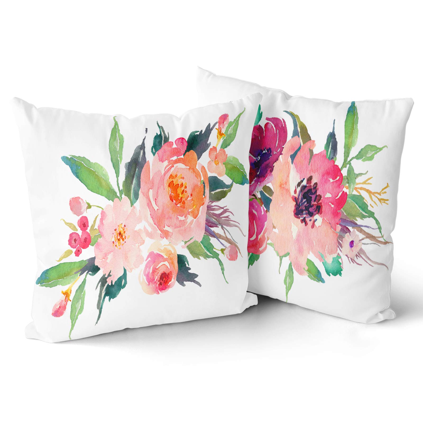 Granbey Set Of 2 Throw Pillow Covers Watercolor Floral Pink Flower Decorative Pillow Cases Home Decor Square 18X18Inches Pillowc