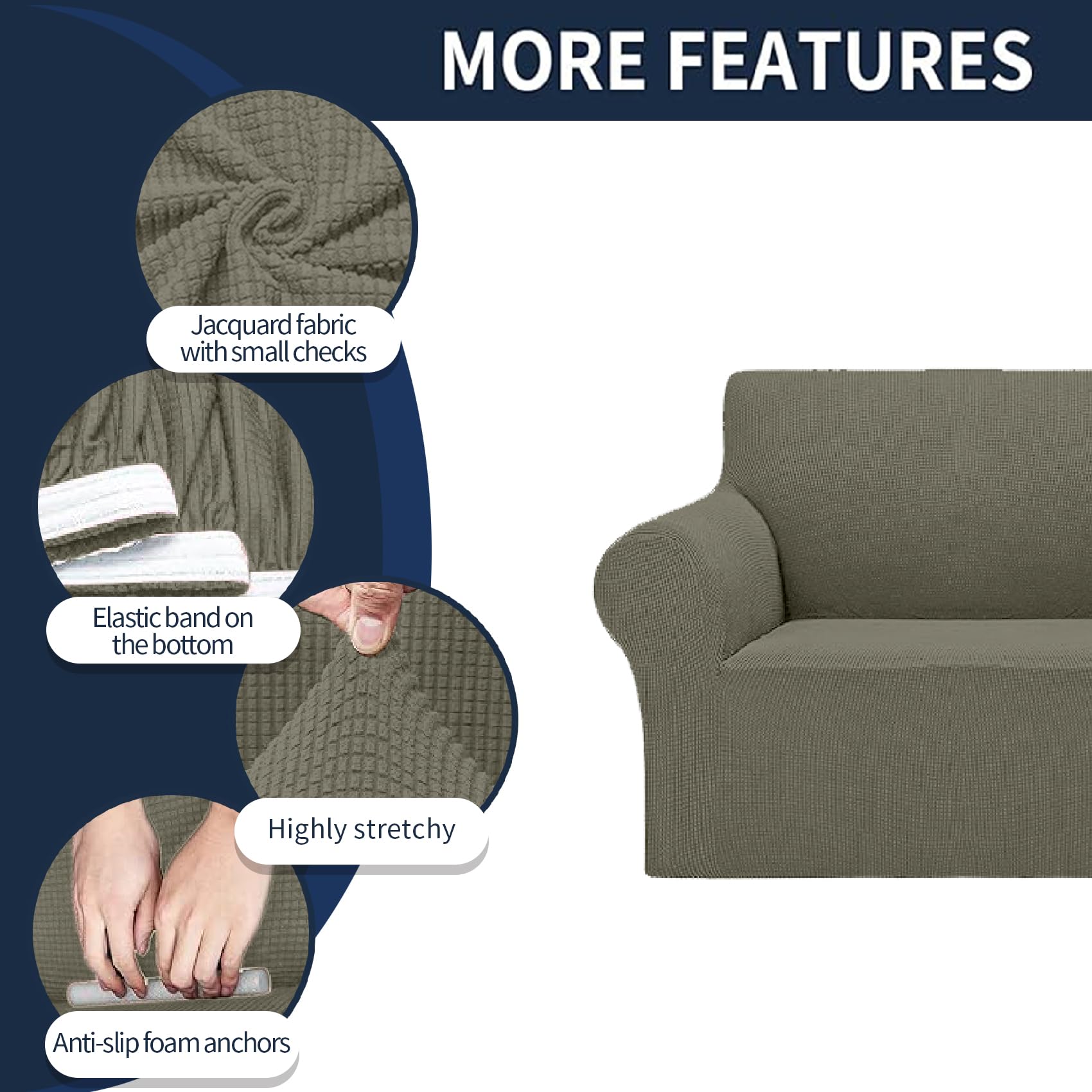 2025 New Stretch Chair Sofa Slipcovers Couch Cover For 1 Seater Furniture Protector Sofa Covers With Elastic Bottom Jacquard Fabric Small Checks For Pets, Kids - Khaki