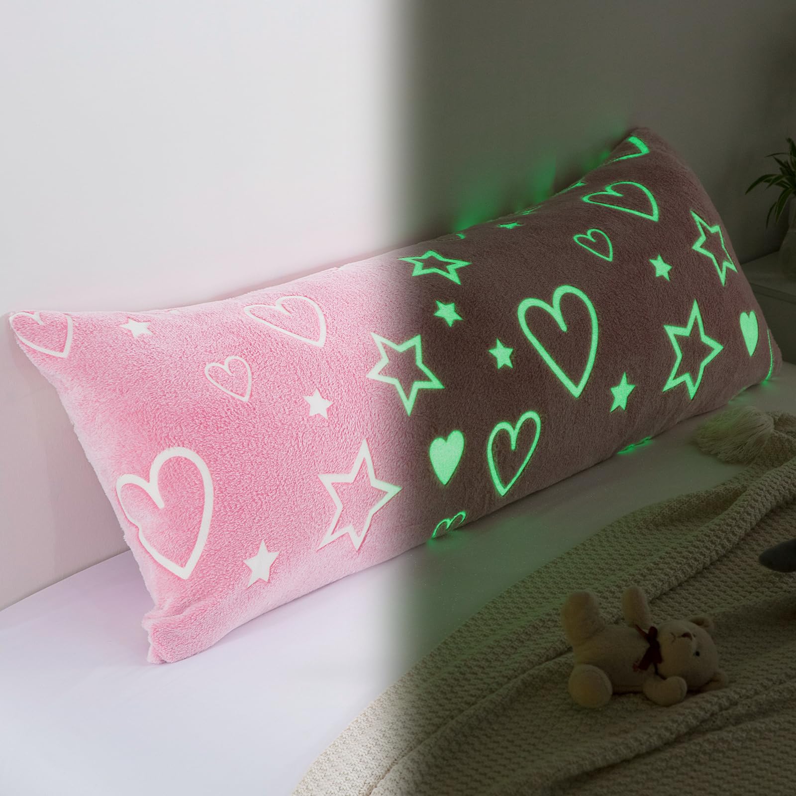 Hombys Glow In The Dark Body Pillow Cover 21X54 Inches,Soft Velvet Fluffy Bed Pillow Case, Fuzzy Soft Long Pillowcase For Kids C