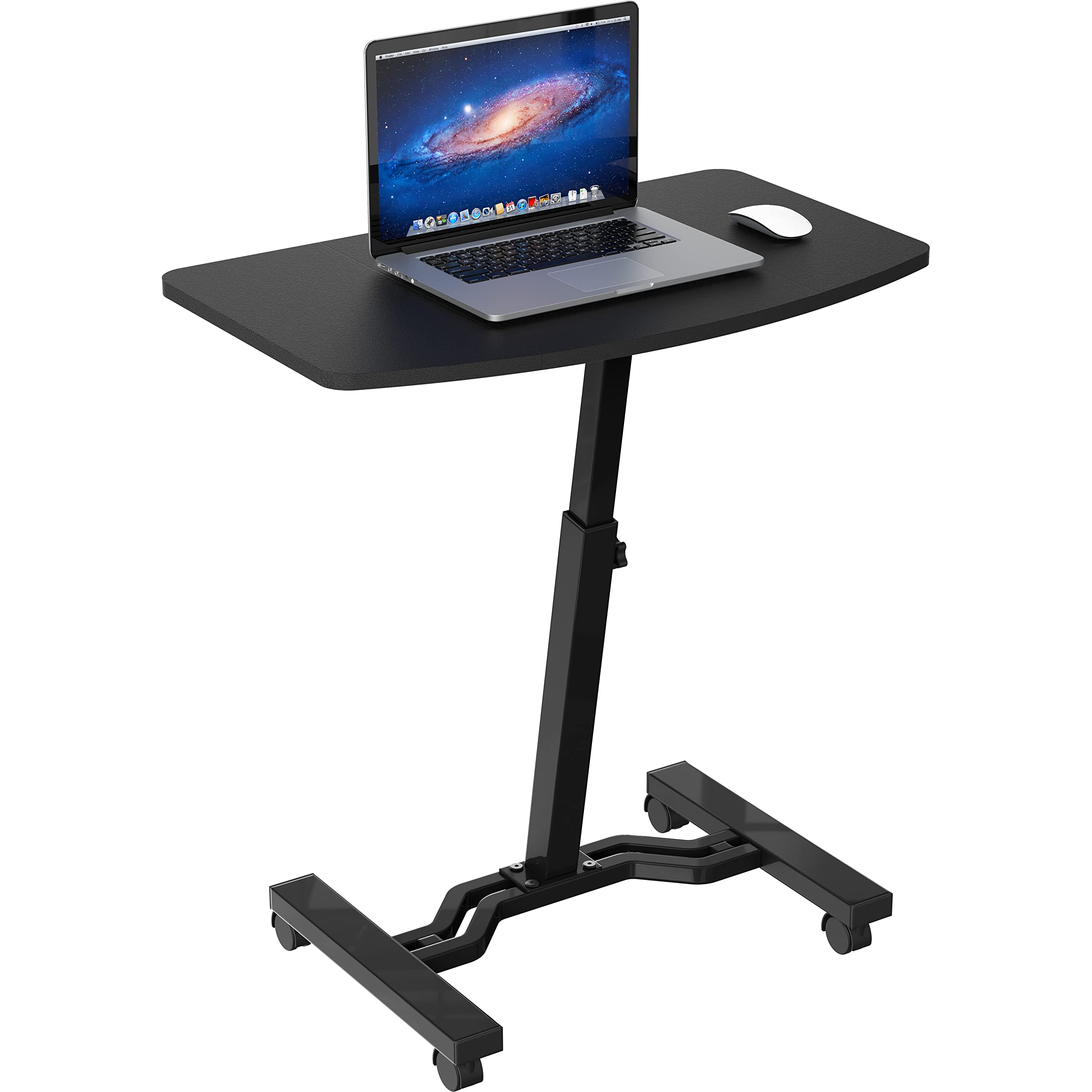 Shw Height Adjustable Mobile Laptop Stand Desk Rolling Cart, Height Adjustable From 28'' To 33'', Black